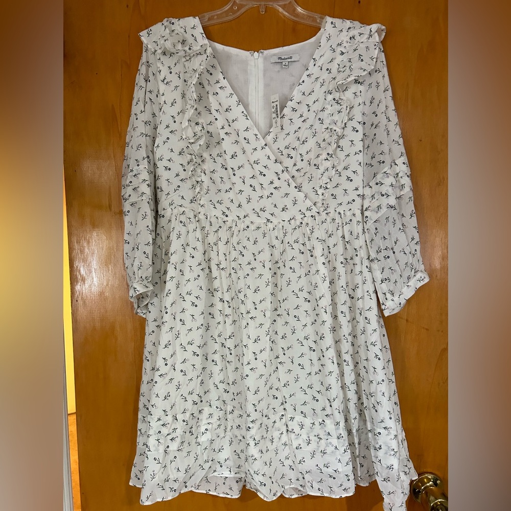 NWT Madewell Ruffled Pleat-Sleeve Mini dress in Spring Fling!